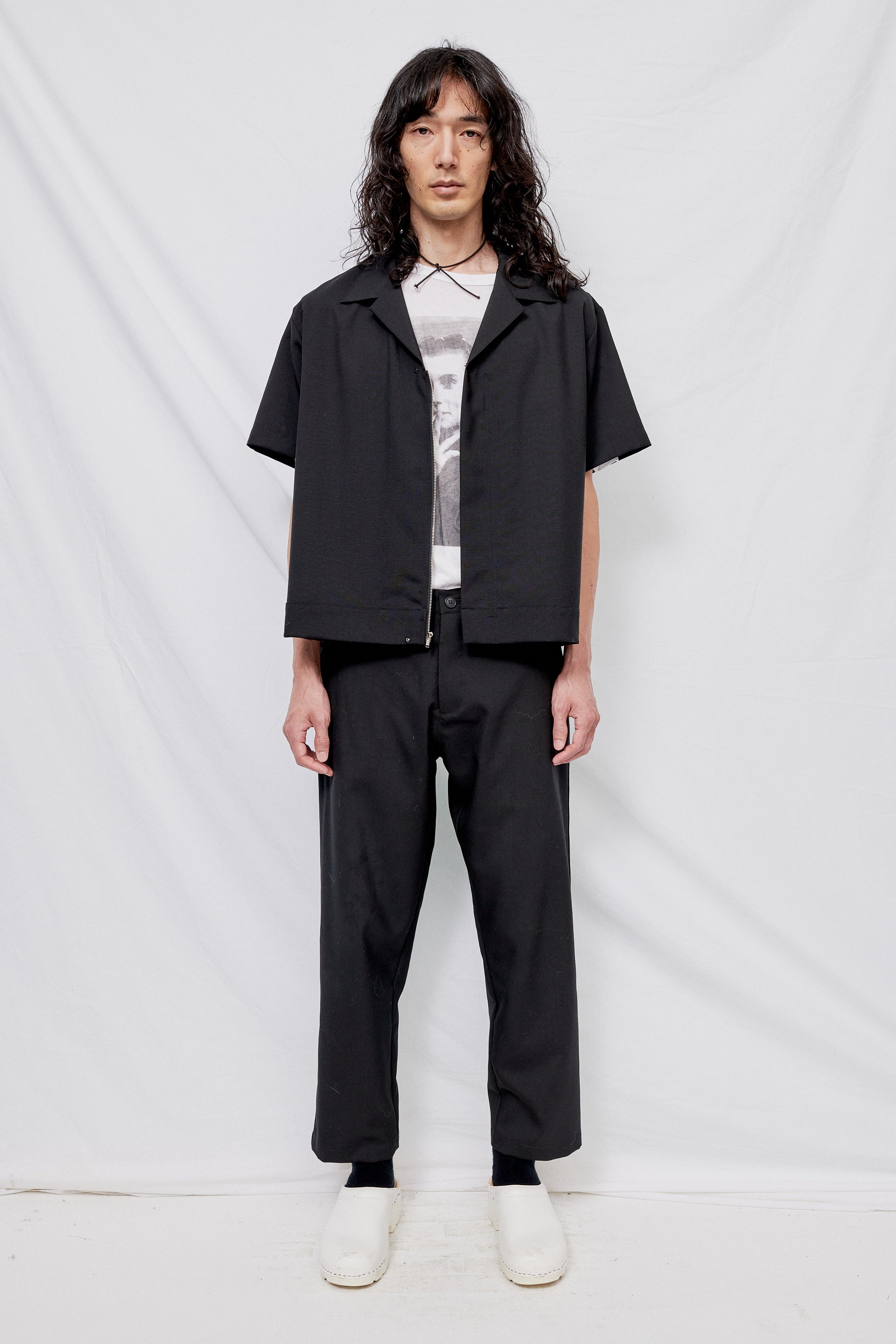 Black Suiting Zip Bowling Shirt