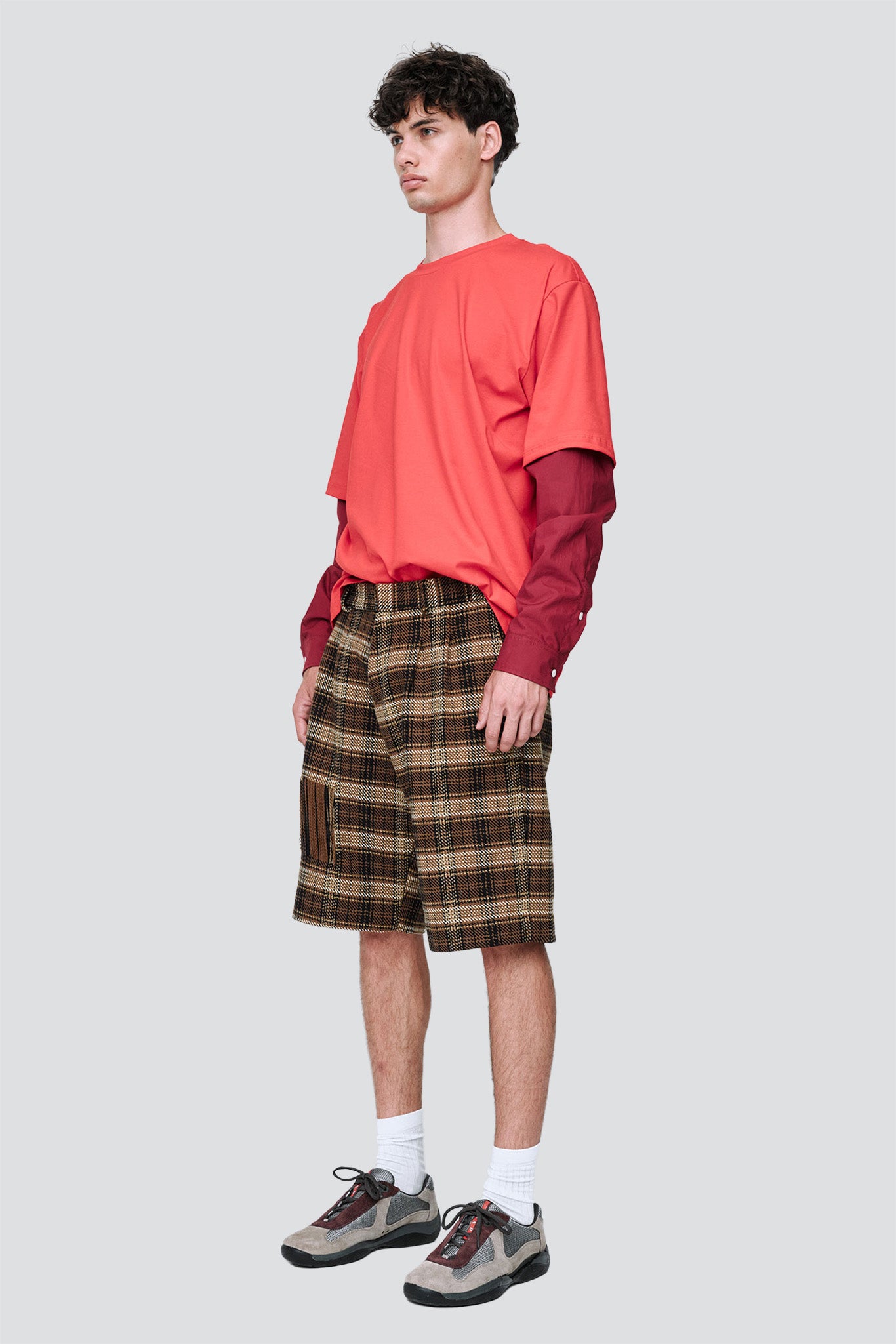 Brown Check Woven Shorts