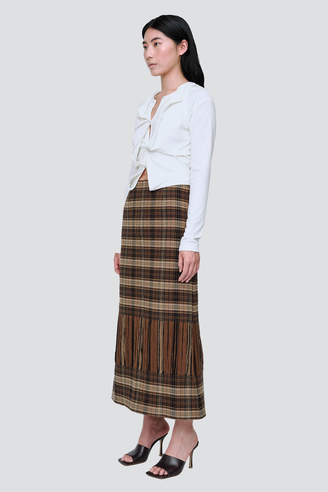 Brown Check Woven Skirt