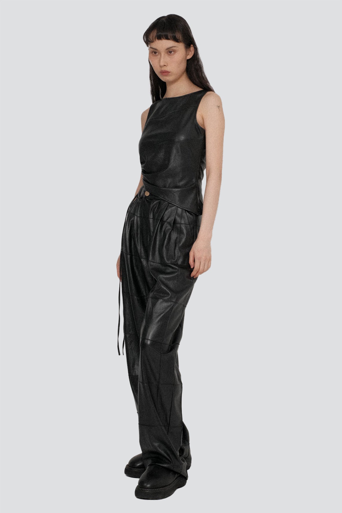 Black Vegan Leather Circled Top