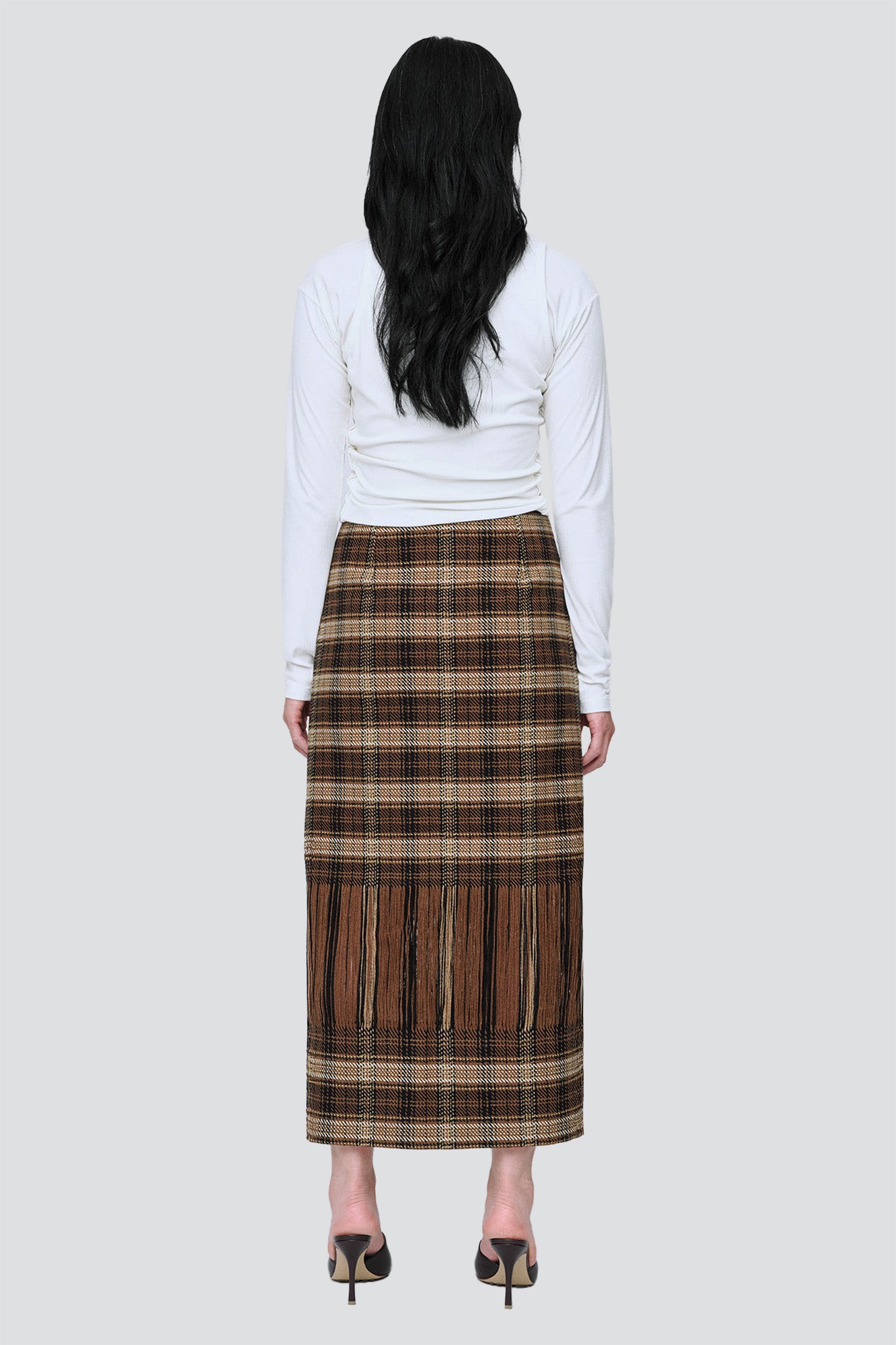 Brown Check Woven Skirt