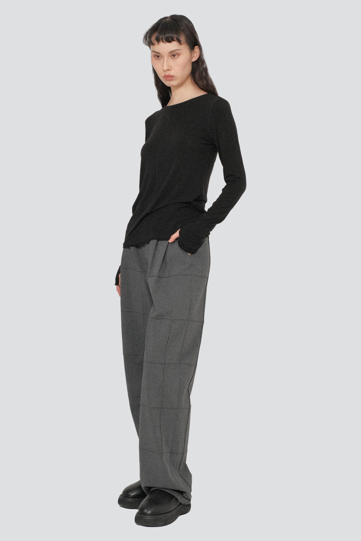 Grey Double TR Pintuck Straight Pants