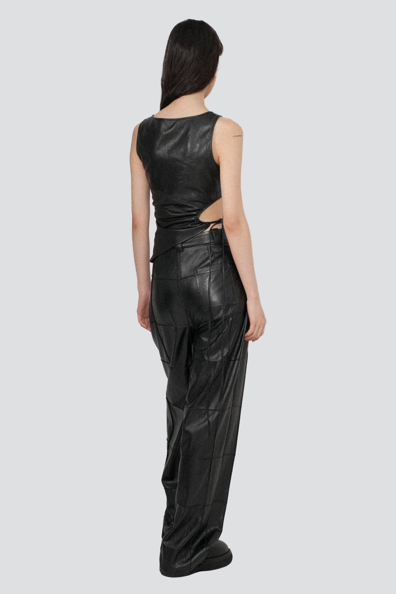Black Vegan Leather Circled Top