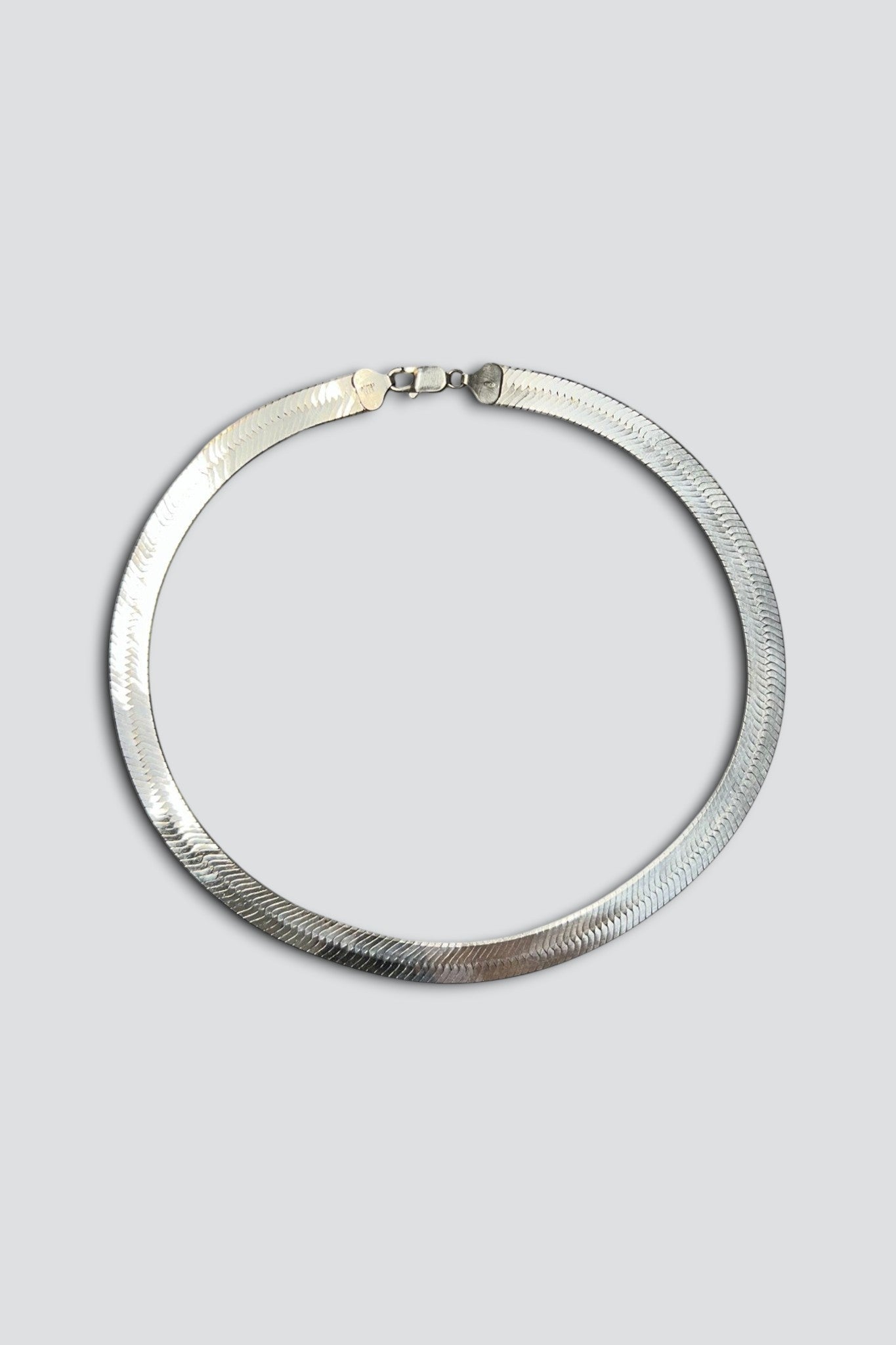Sterling Silver Wide Herringbone Chain Necklace