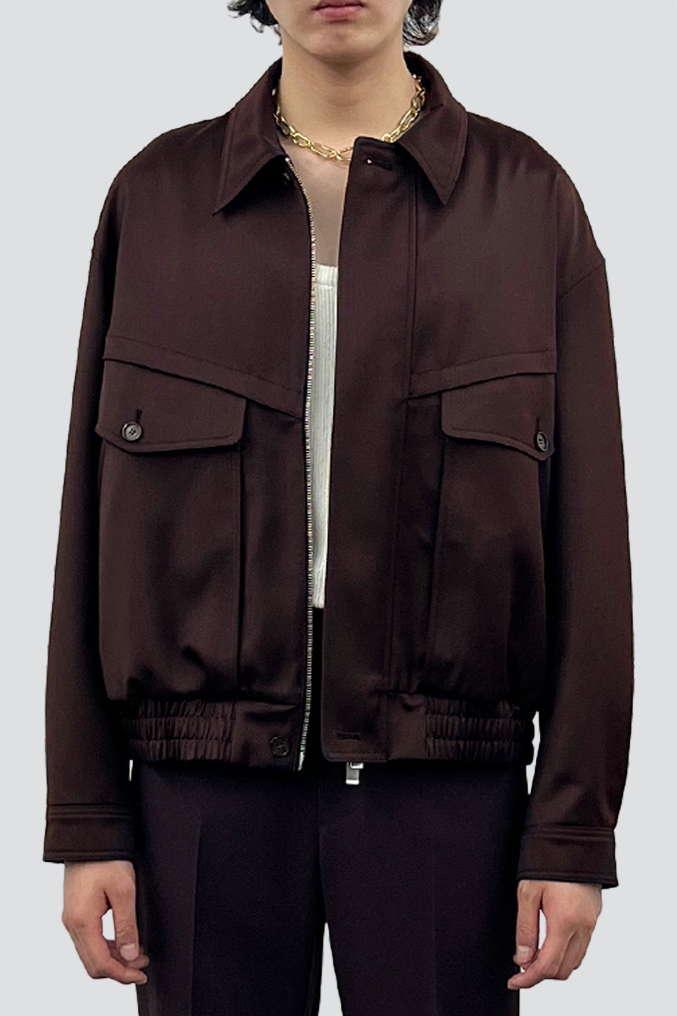 Dark Burgundy Wool Viscose Oversized Bomber Jacket