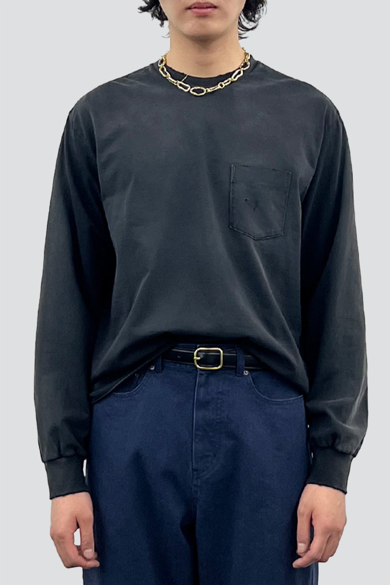 Faded Black Garment Dyed Long Sleeve Crew