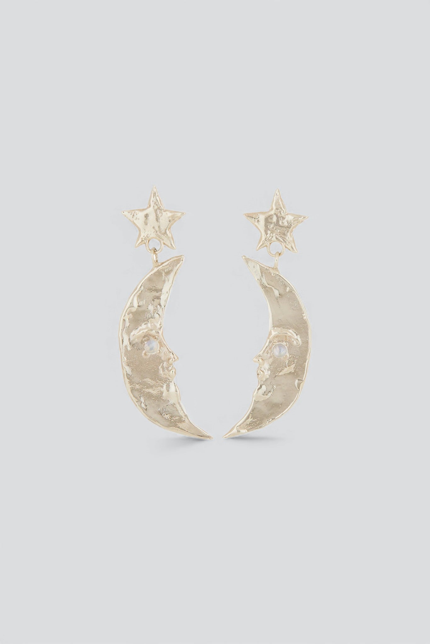 White Bronze/Glass Moonstone Moon Earrings