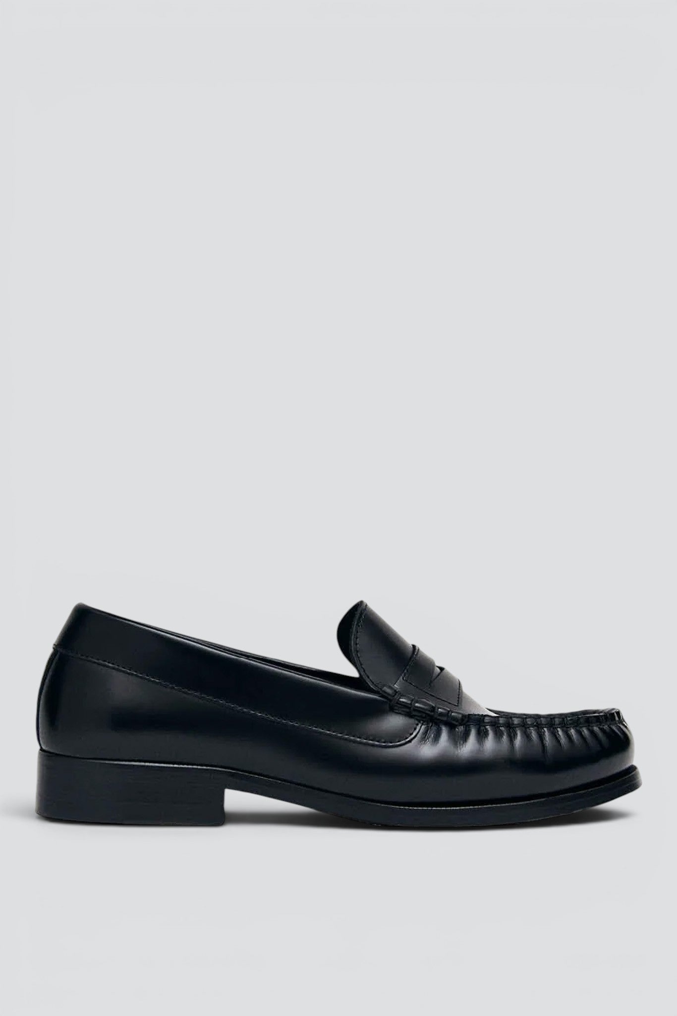 Black Leather Rivet Loafers