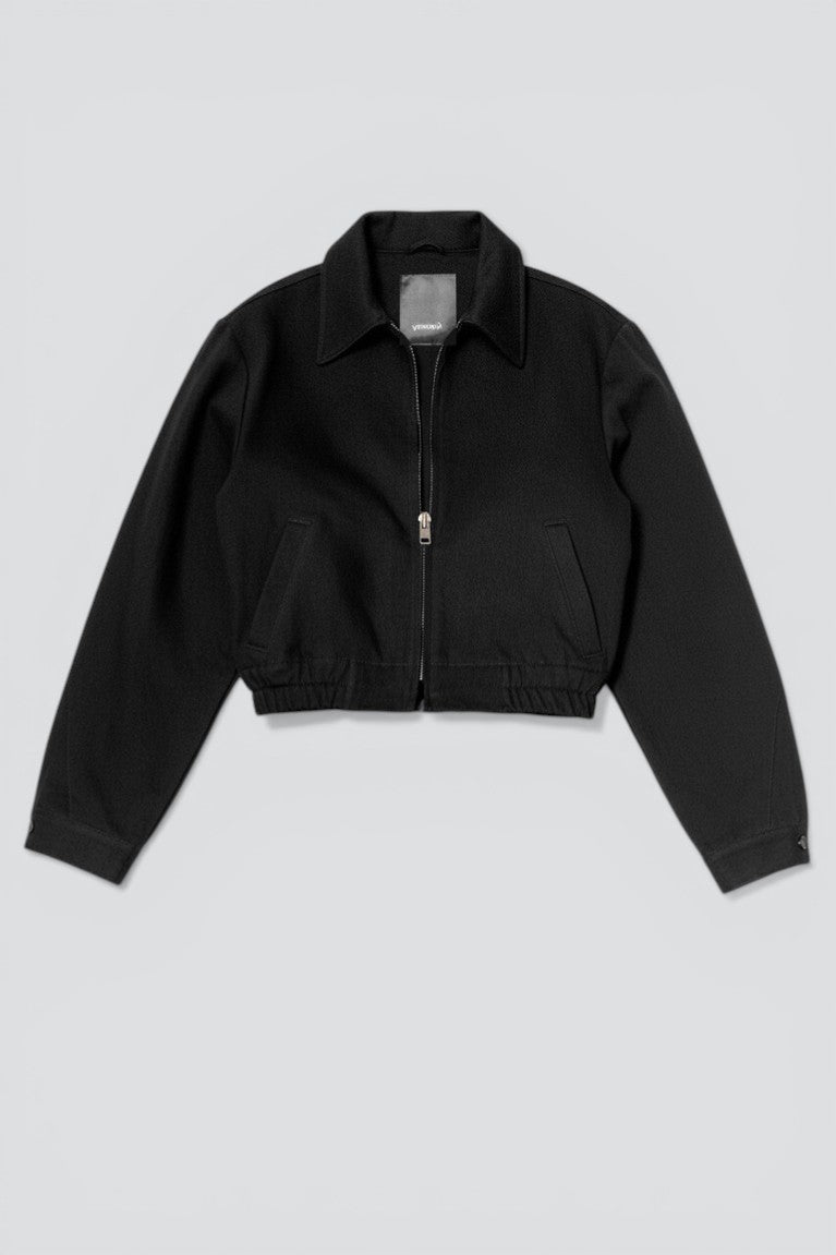 Black Denim Crop Zip Jacket