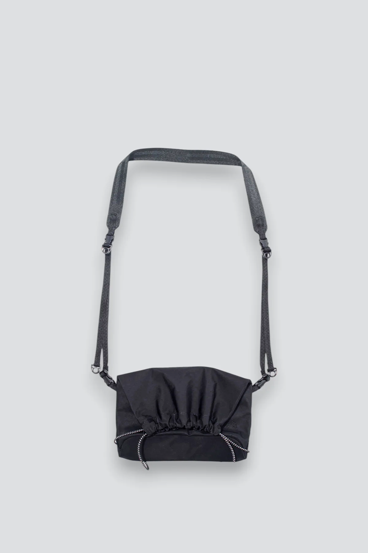 Black Textured Twill Drawstring Sacoche