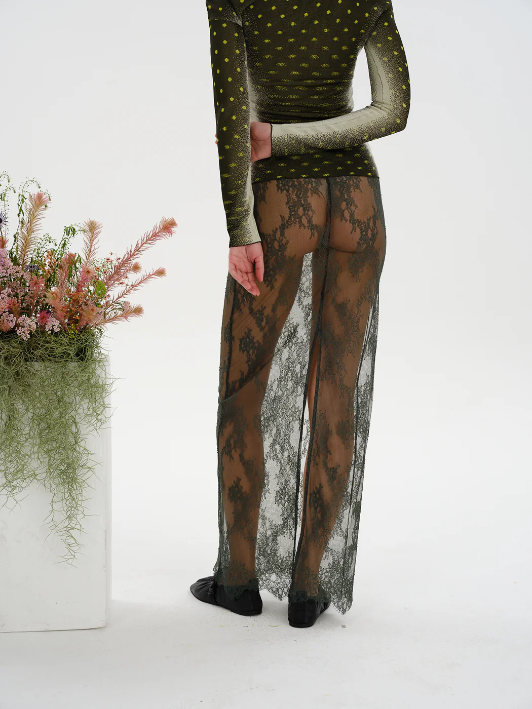 Chrome Green Allison Lace Long Skirt