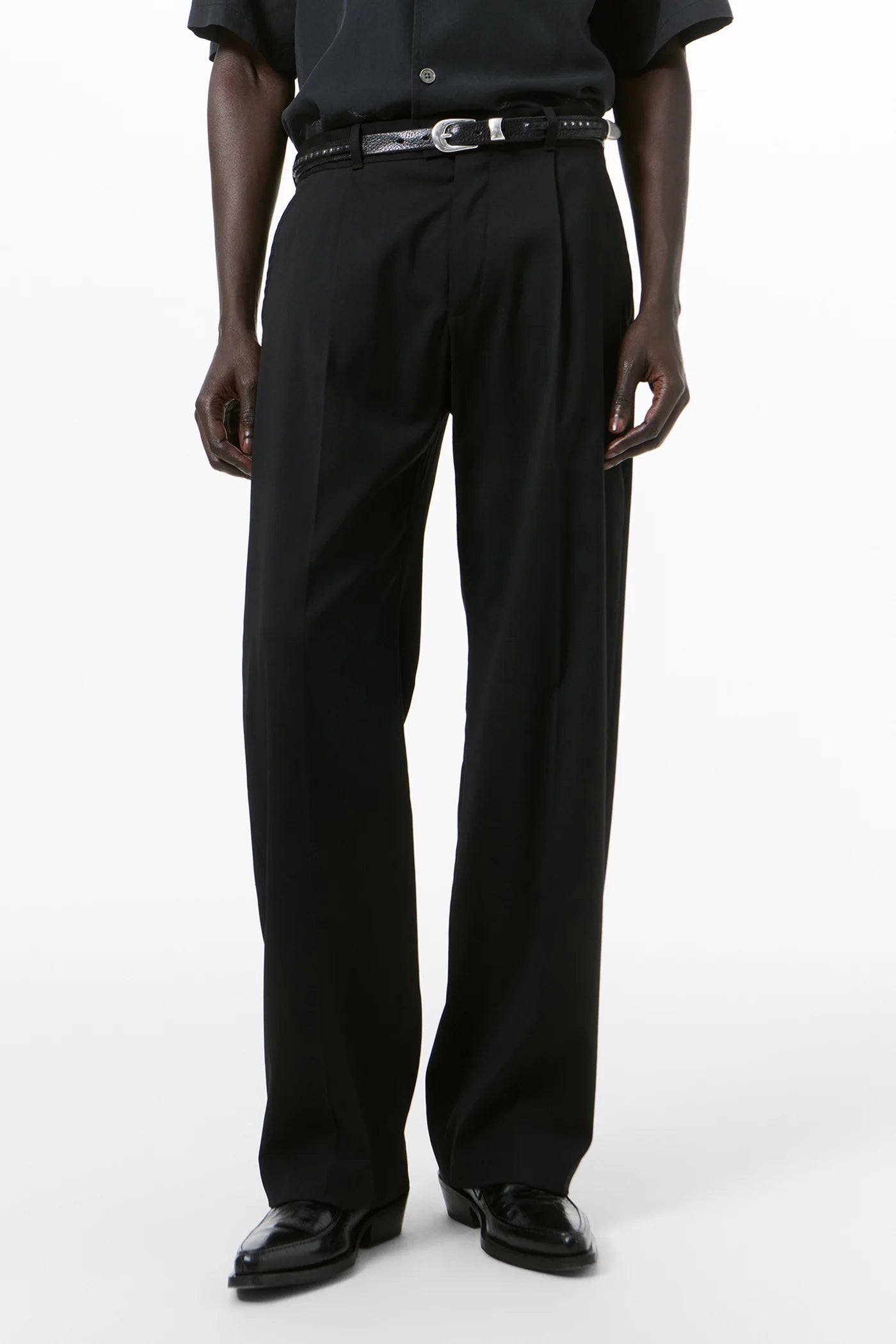Black Worsted Wool Slack Trouser