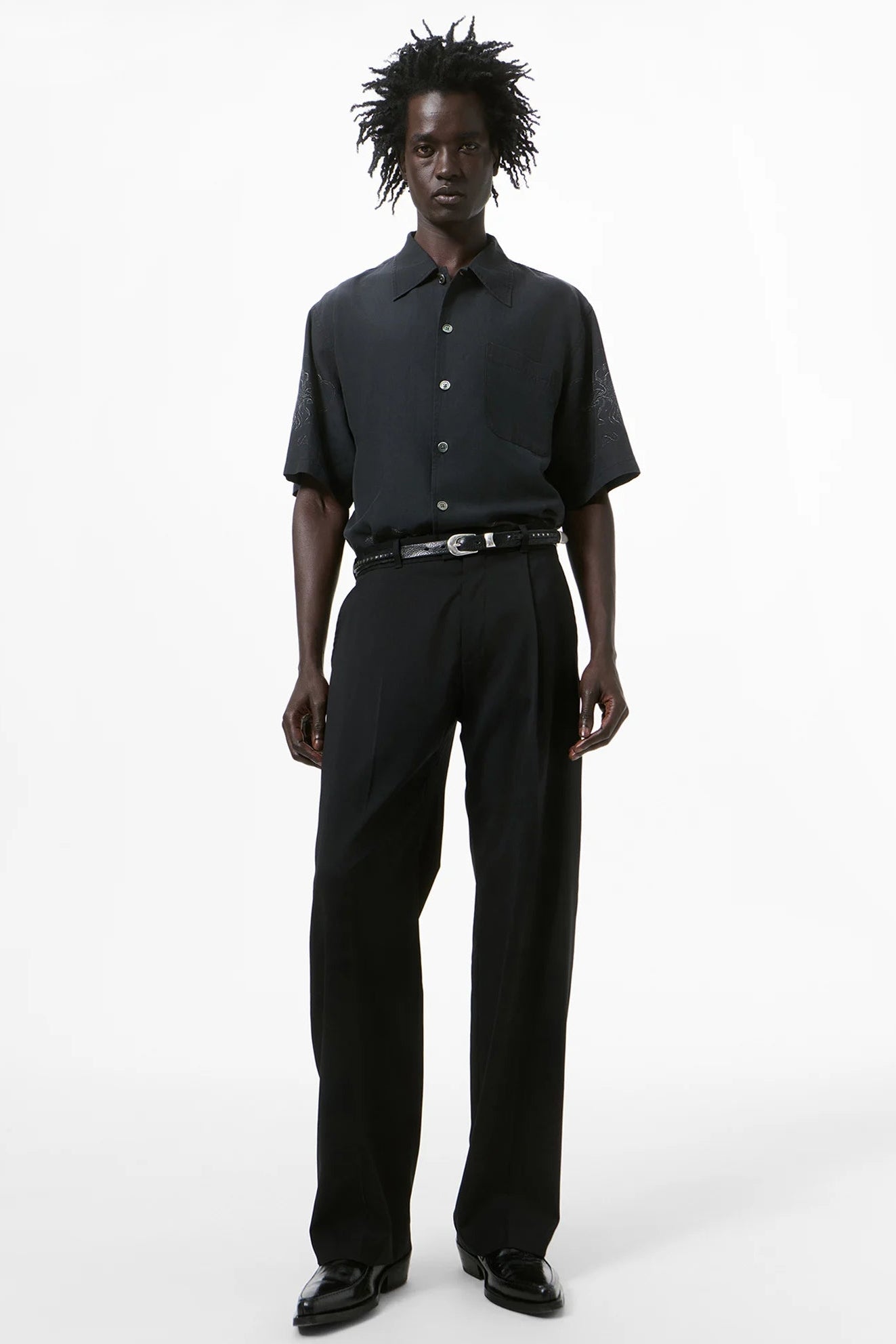 Black Worsted Wool Slack Trouser