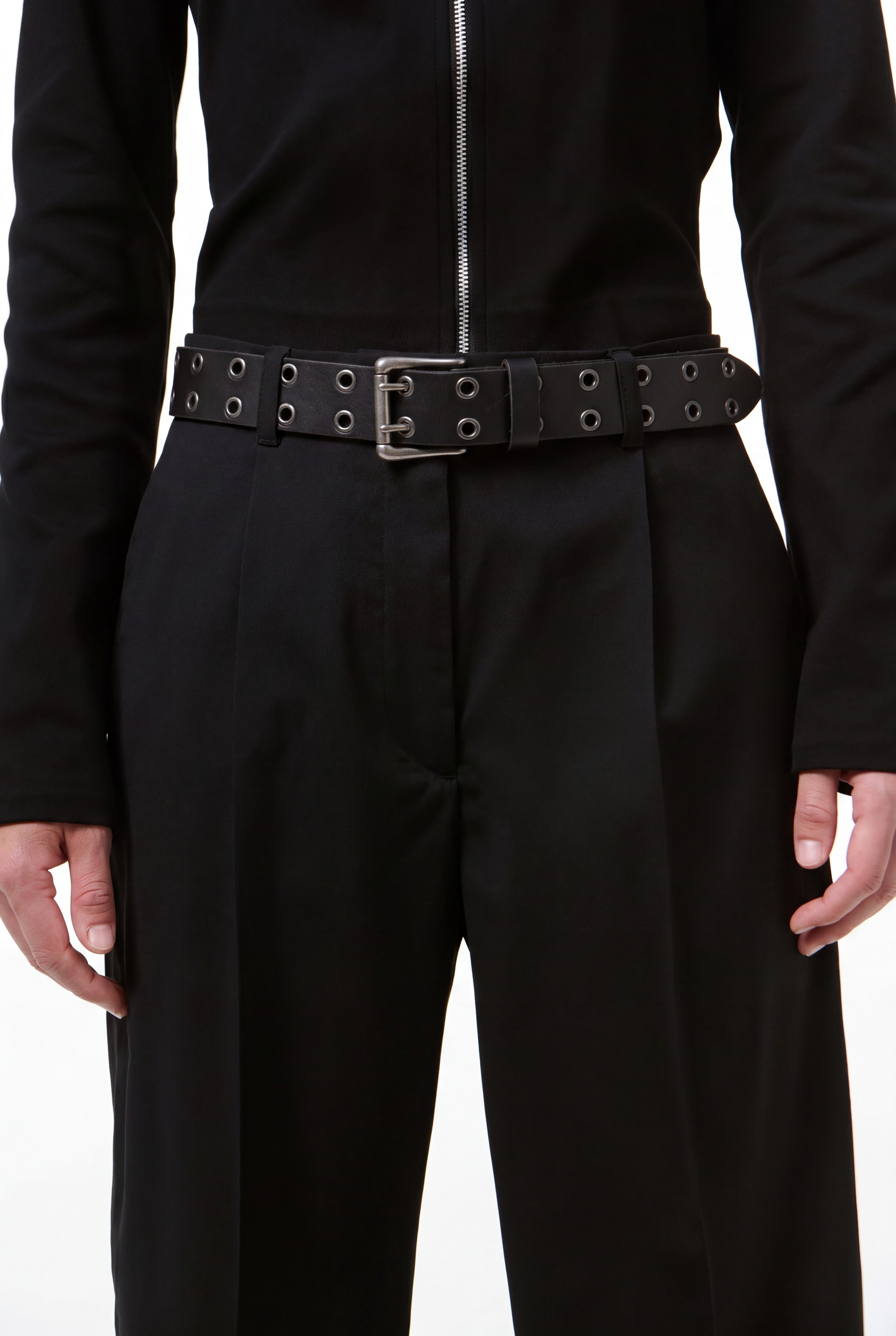 Black Leather Double Eyelet Belt
