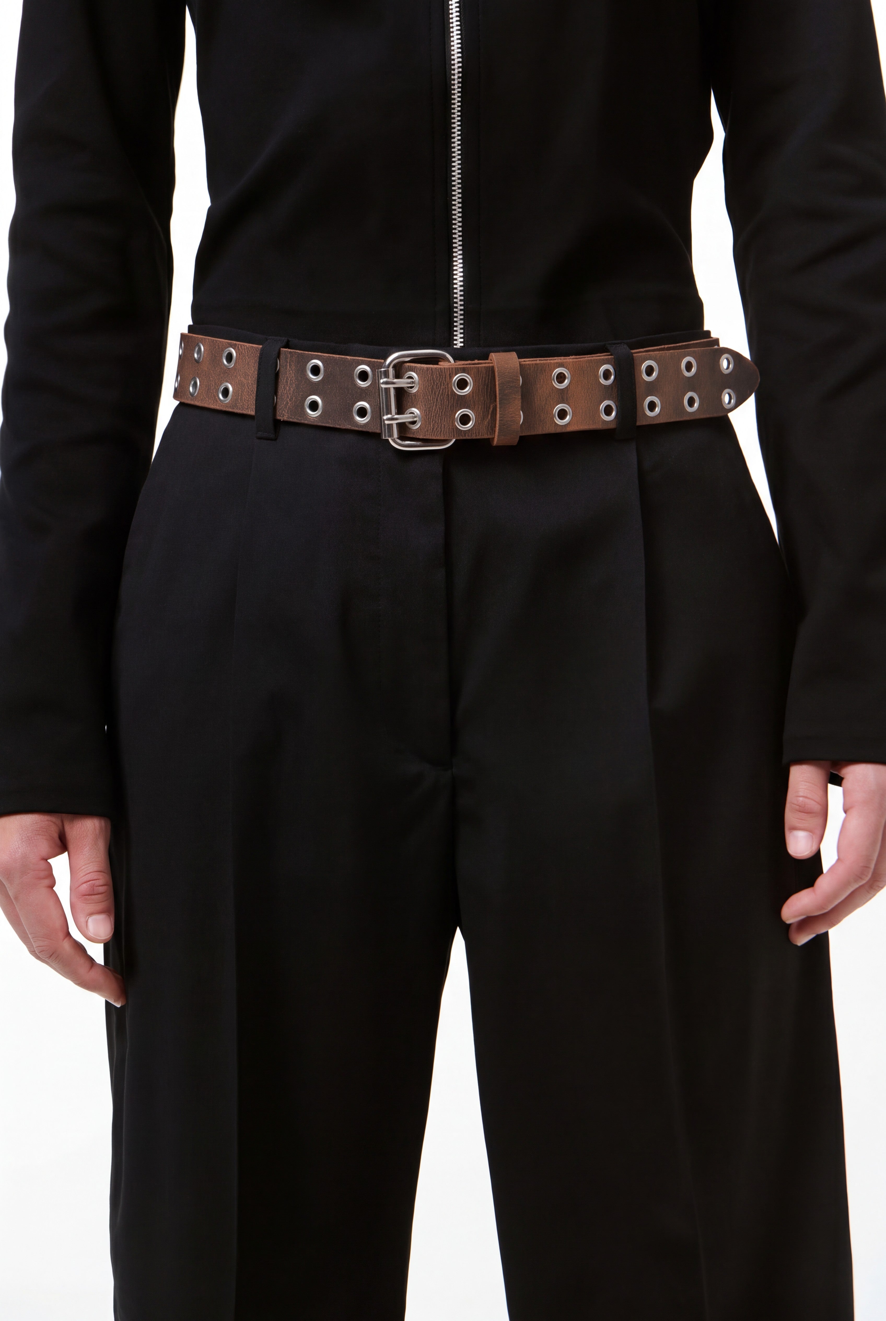 Brown Leather Double Eyelet Belt