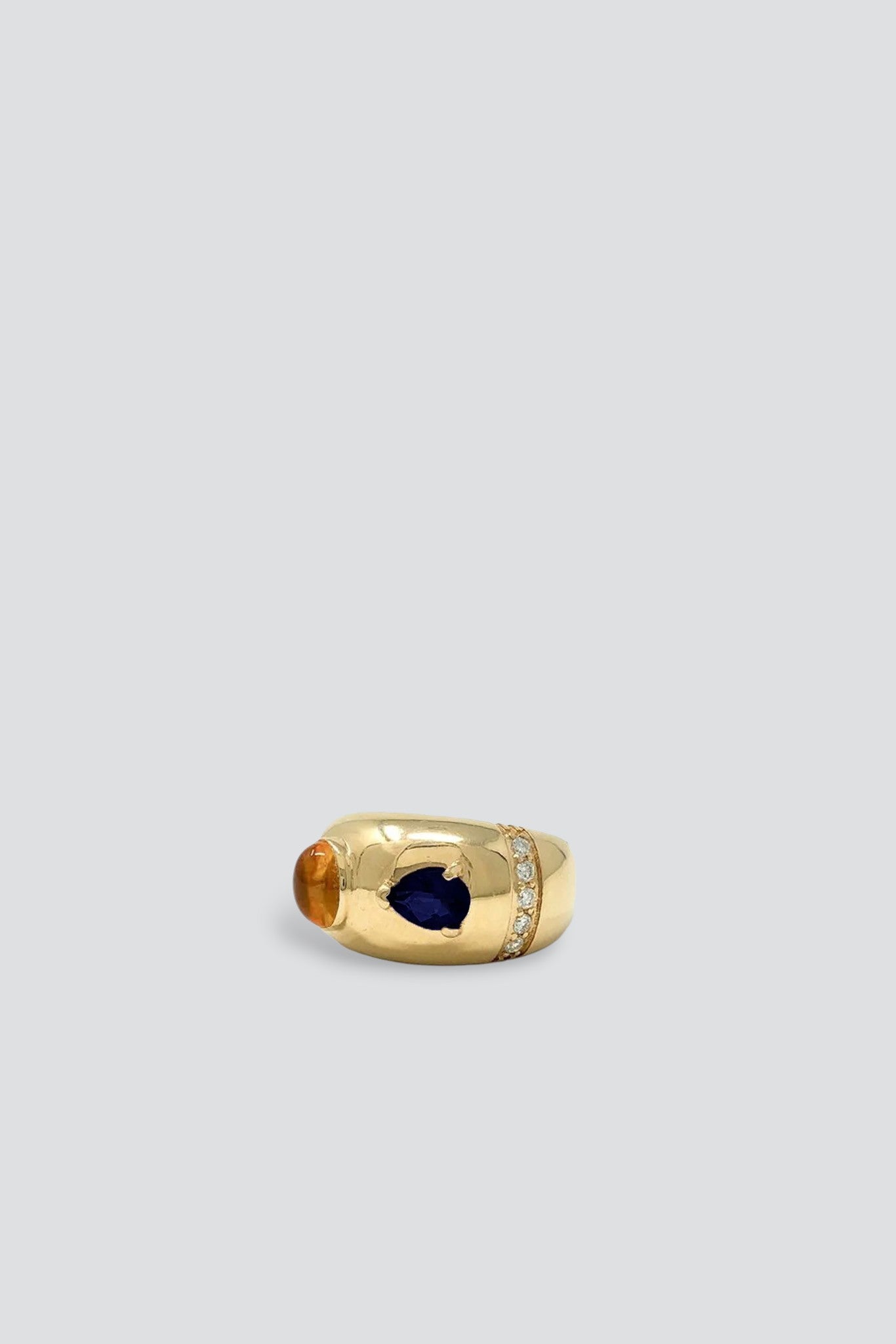 14K Gold Plated Citrine/Sapphire Bubble Bezel Ring