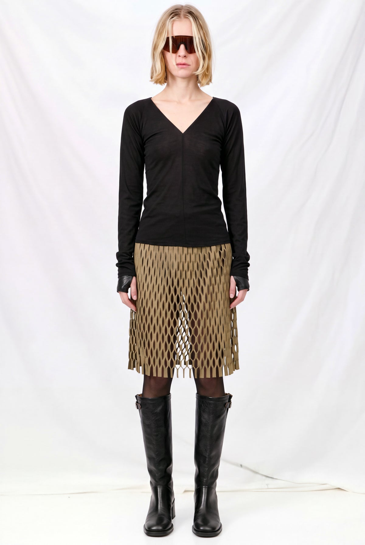 Black Stocking Jersey Cheer V Neck