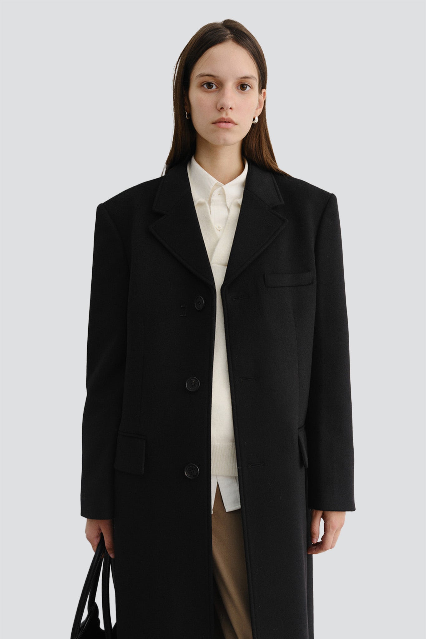 Black Unisex 2 Way 3 Button Cashmere Coat
