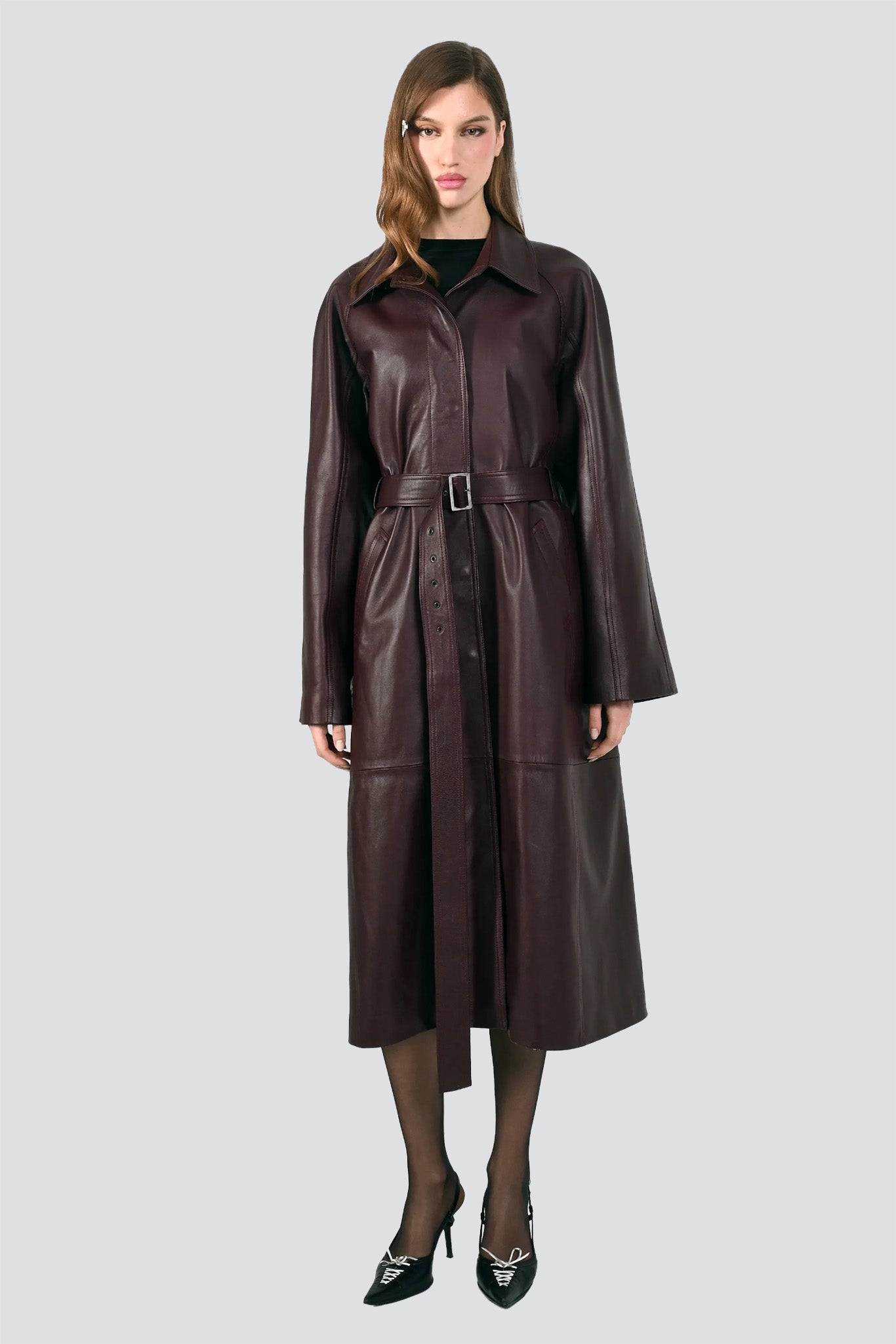 Burgundy Leather Trench Coat