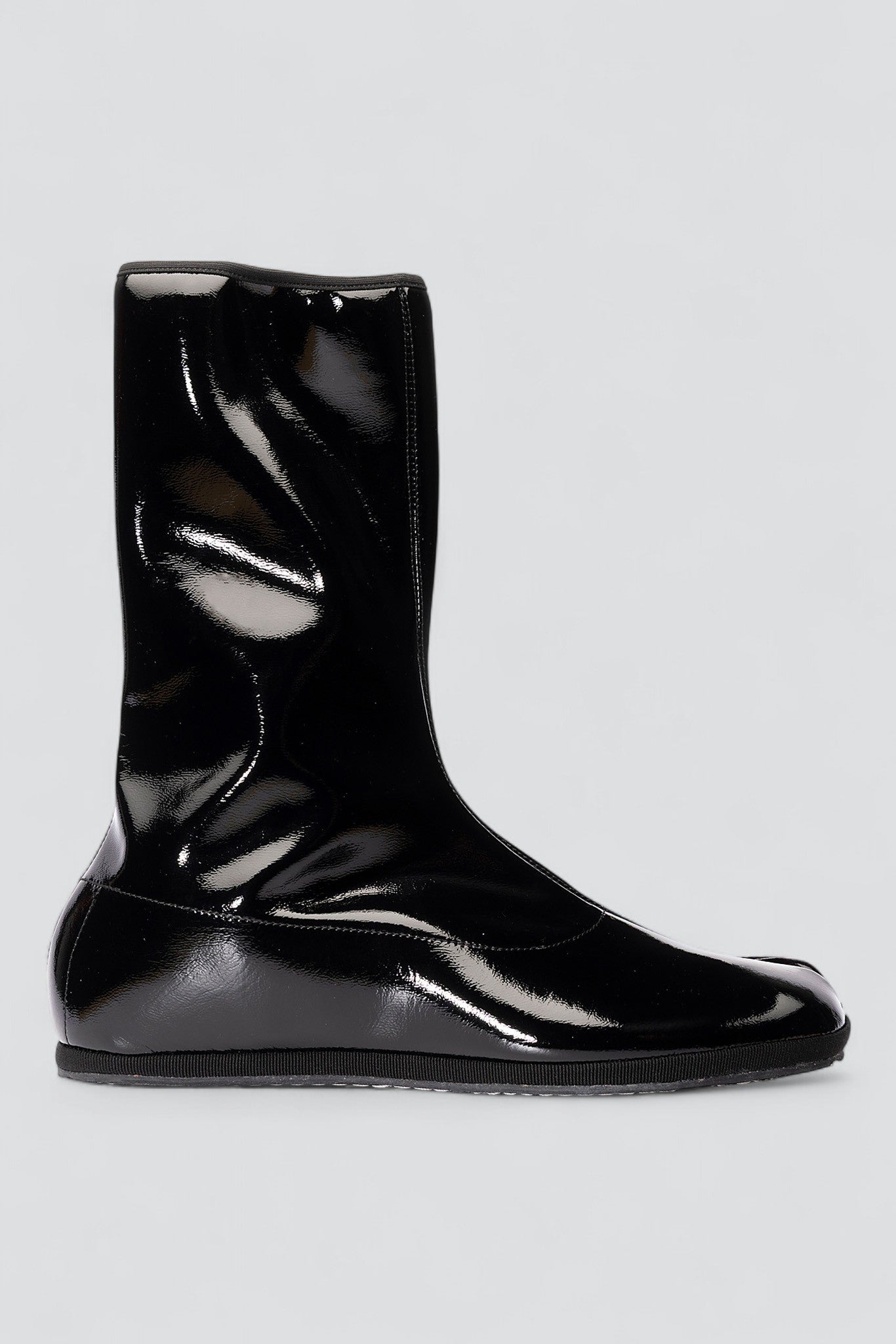Black Faux Patent Stretch Fu-Tabi Boot