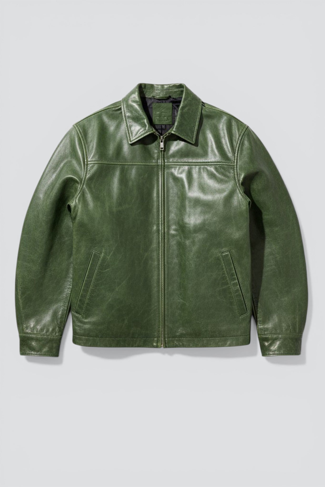 Green Crunch Leather Zip Jacket