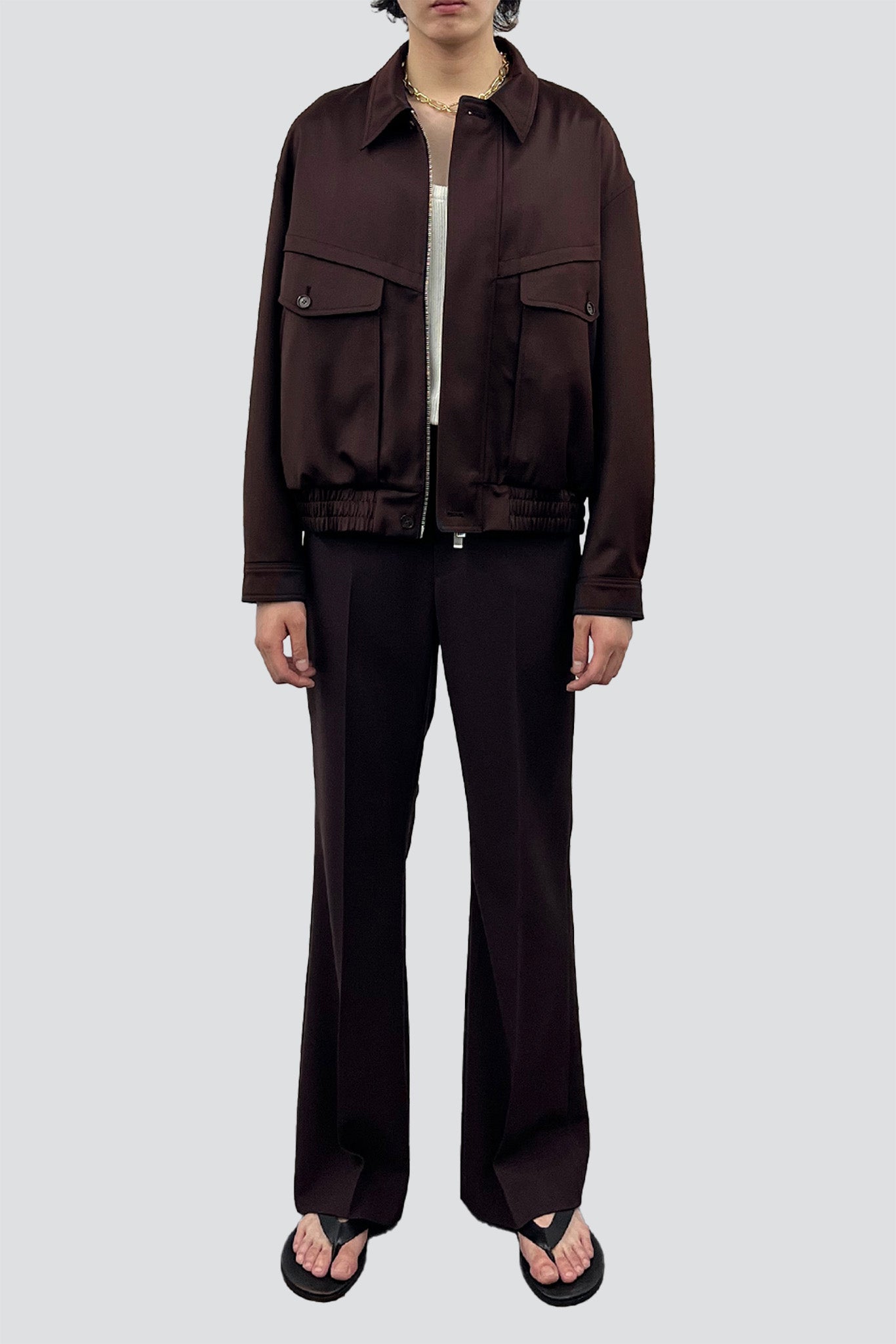 Dark Burgundy Wool Viscose Oversized Bomber Jacket