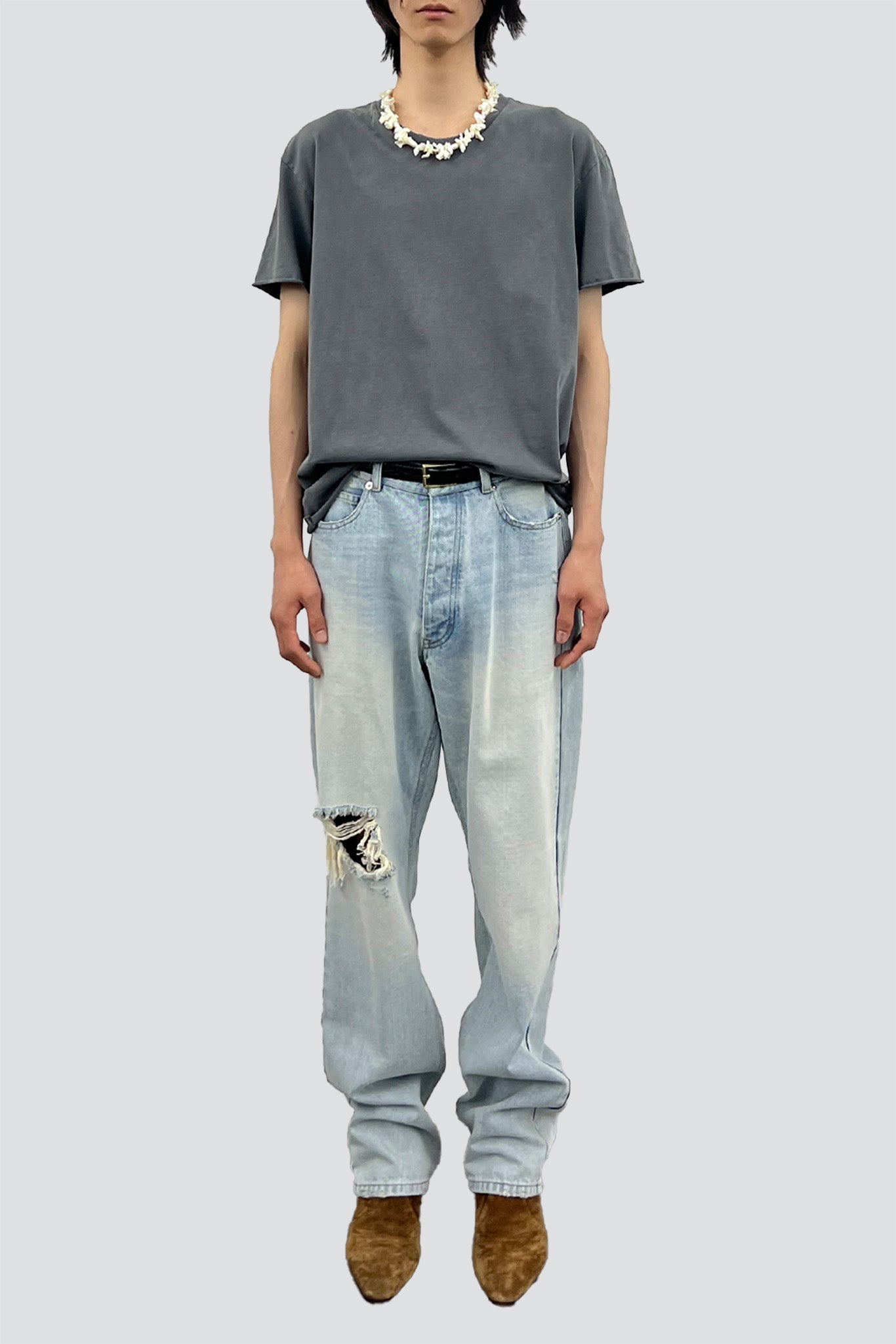 Faded Carbon Garment Dyed Raw Edge T-Shirt