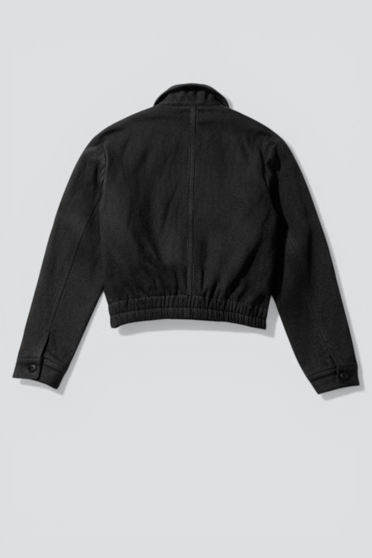 Black Denim Crop Zip Jacket