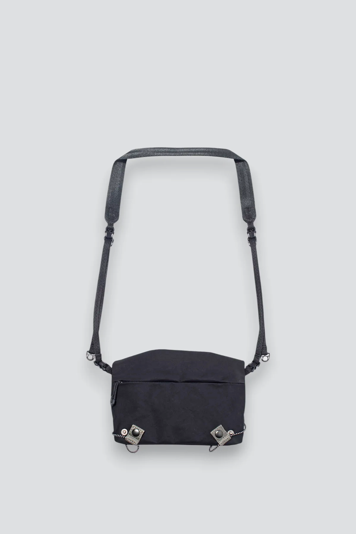 Black Textured Twill Drawstring Sacoche