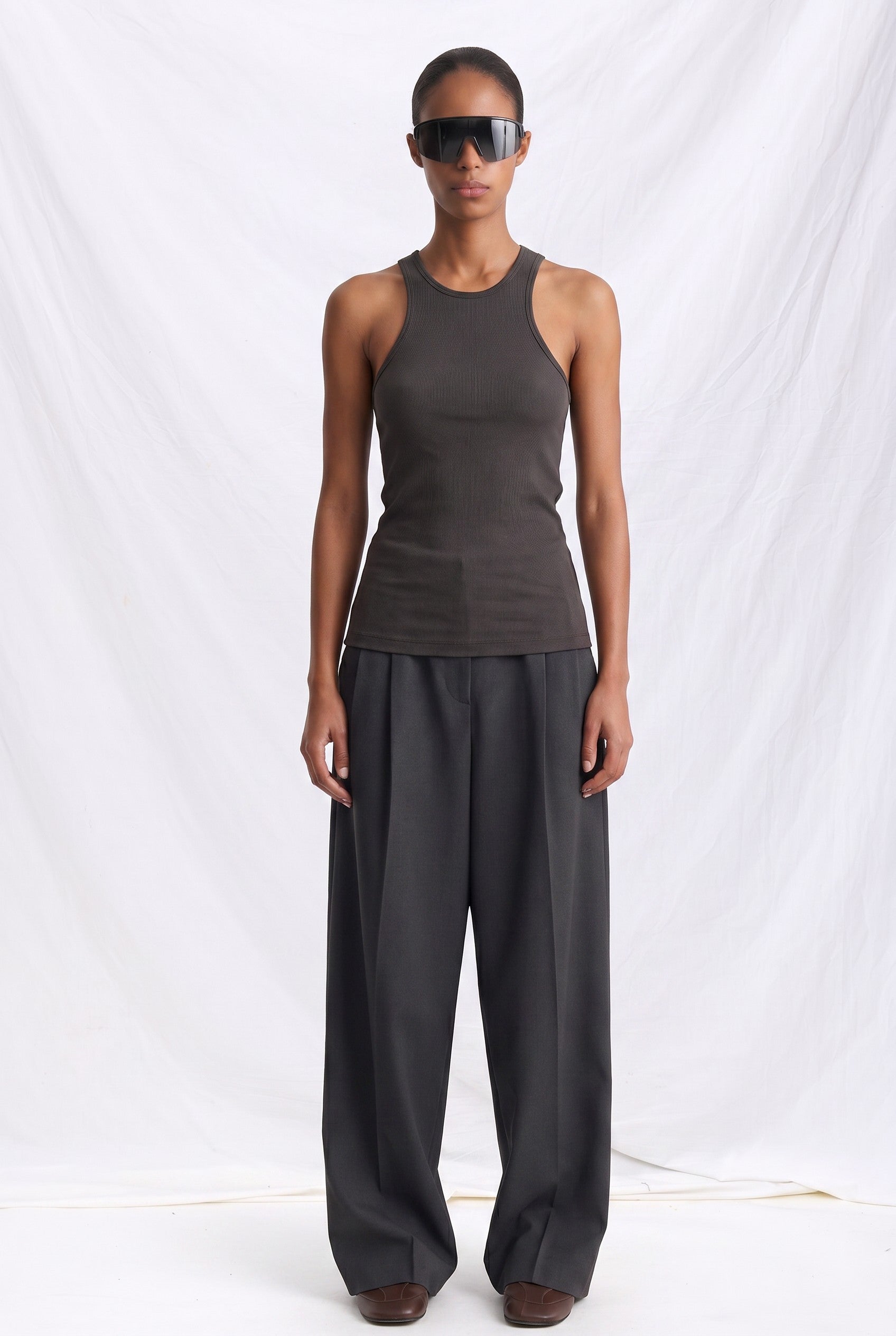 Taupe Grey Silk Sasha Halter Tank