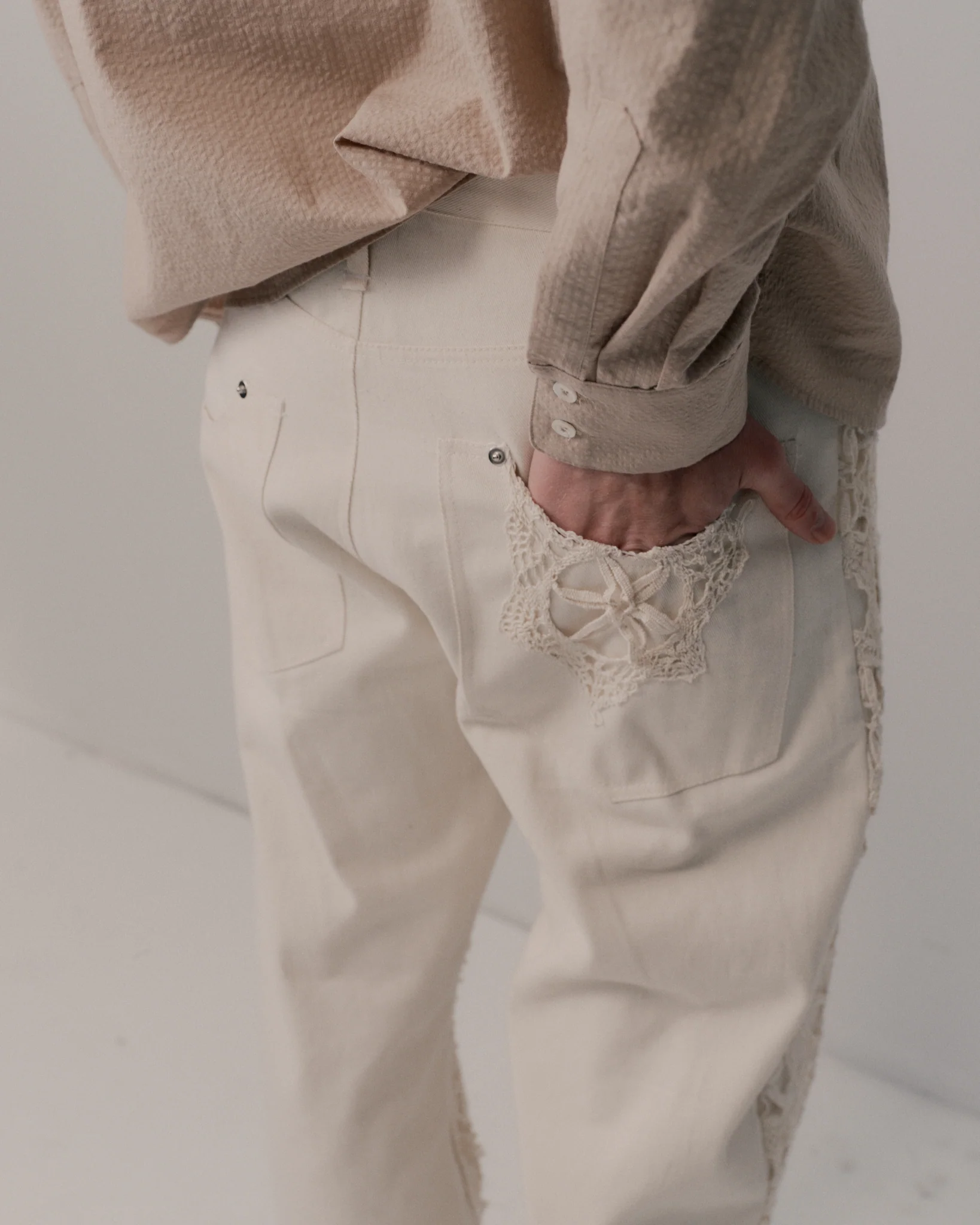 Ecru Lace Denim Jeans