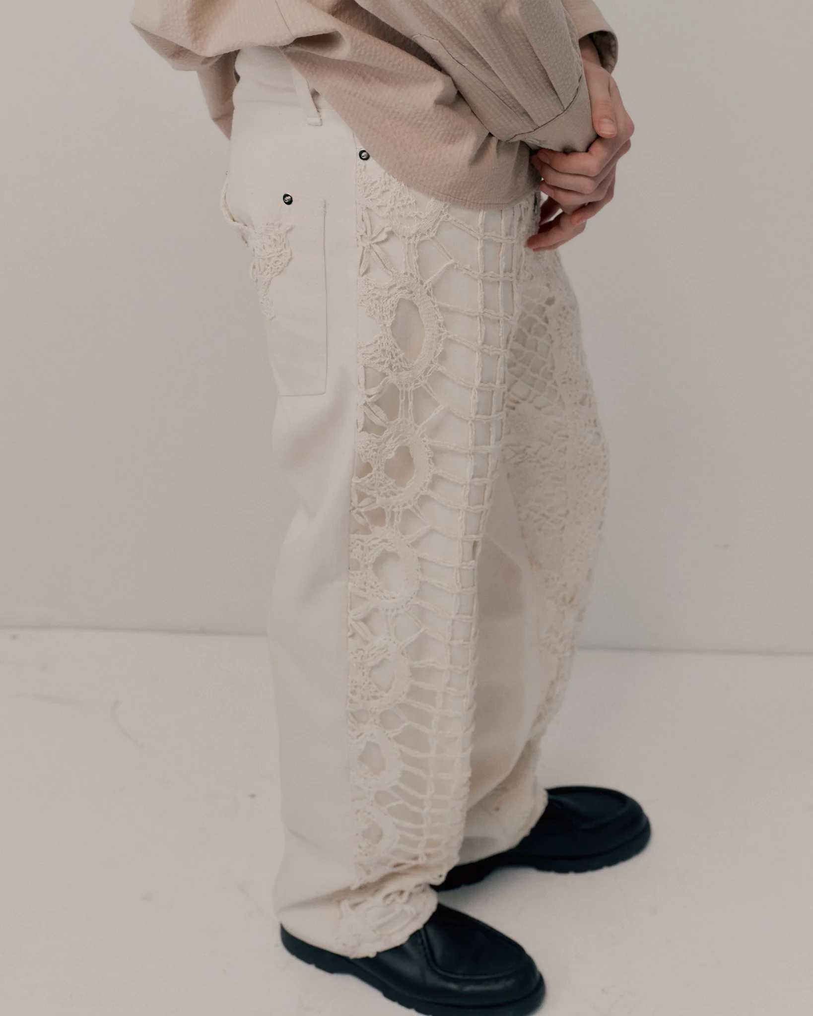 Ecru Lace Denim Jeans