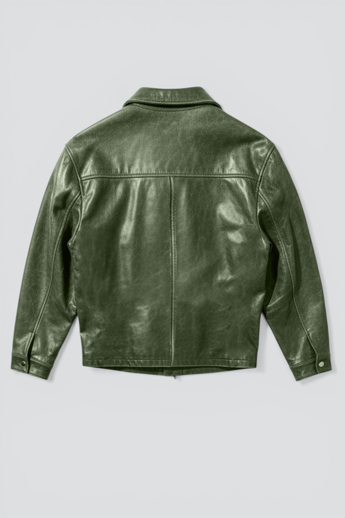 Green Crunch Leather Zip Jacket
