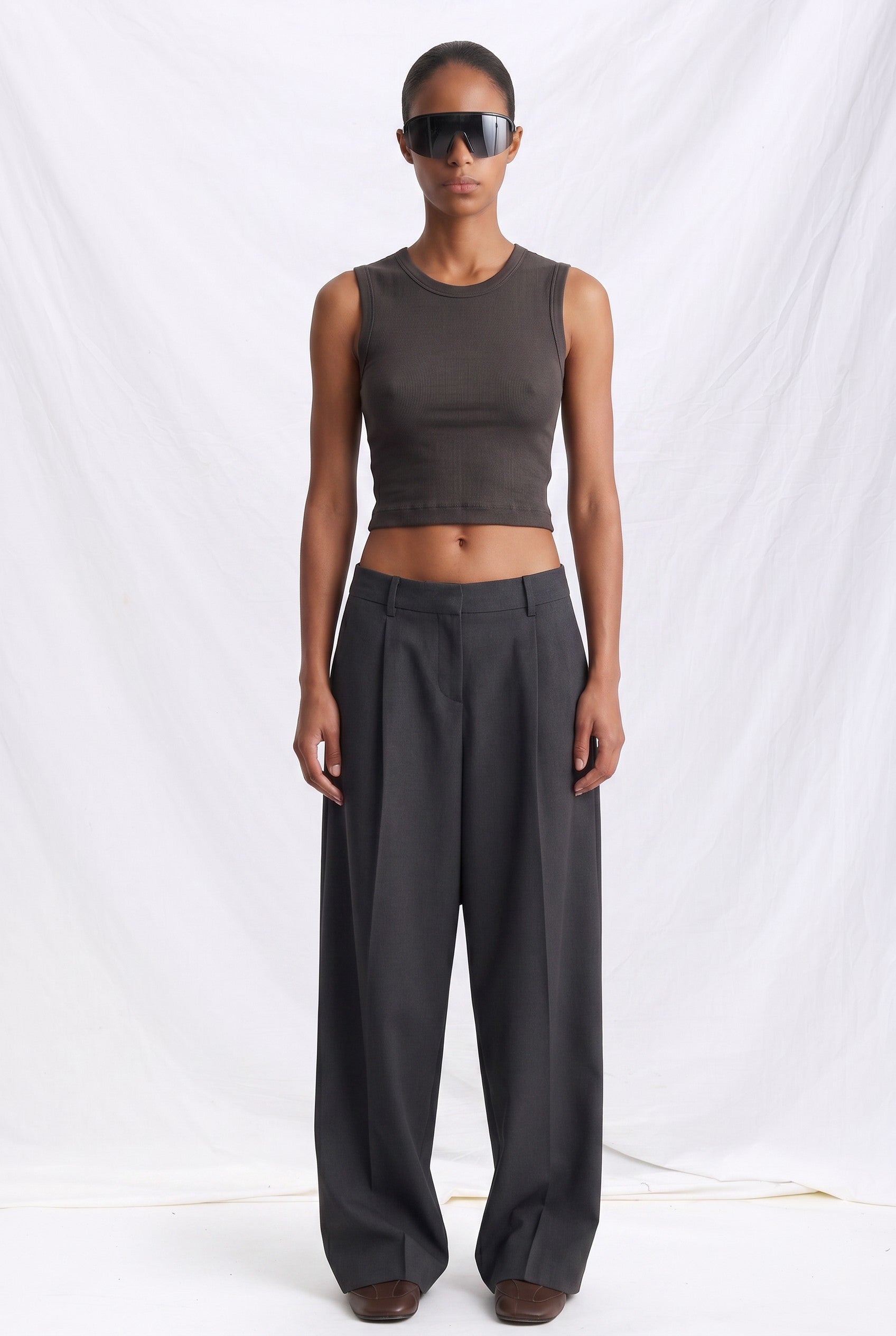 Taupe Grey Silk Lexi Sleeveless Crop Top