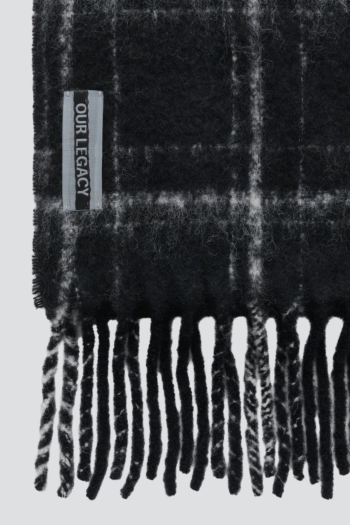 Black Fuzzy Alpaca Check Estate Scarf