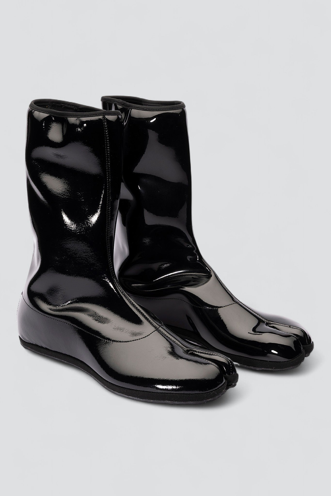 Black Faux Patent Stretch Fu-Tabi Boot