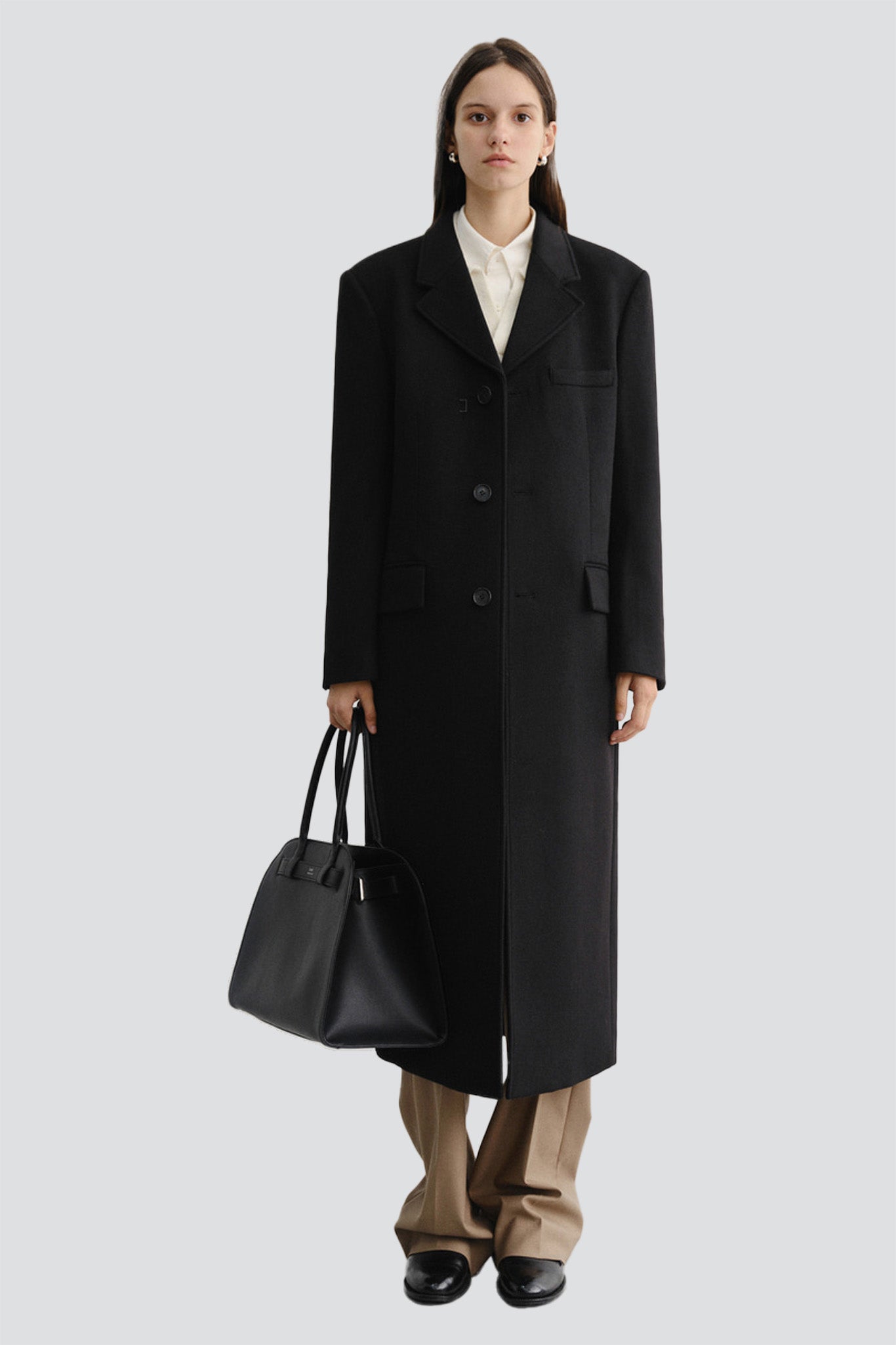 Black Unisex 2 Way 3 Button Cashmere Coat