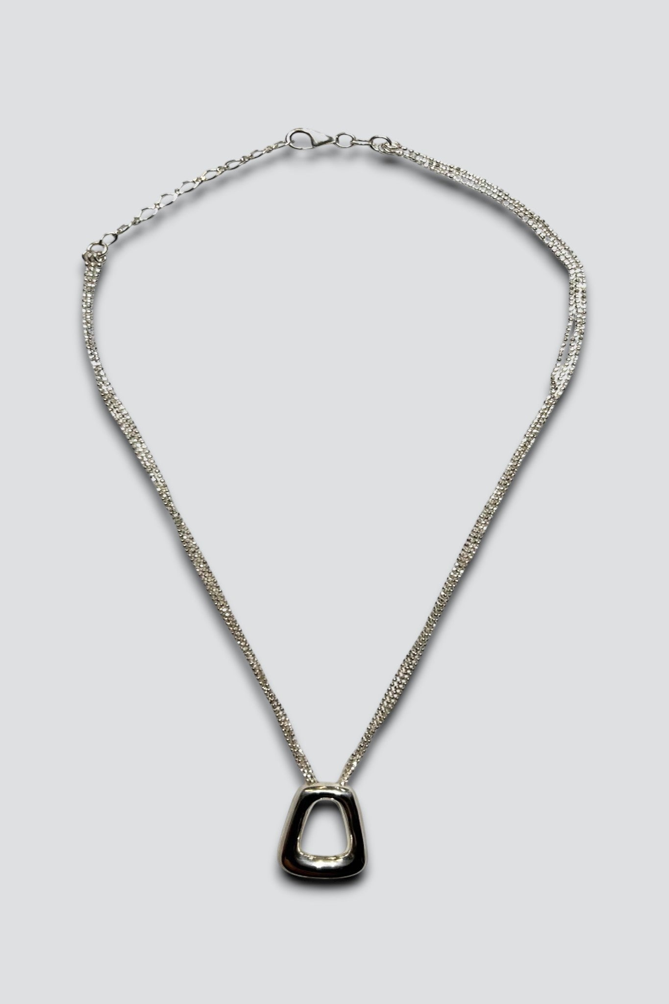 Sterling Silver Triple Chain Open Pendant Necklace