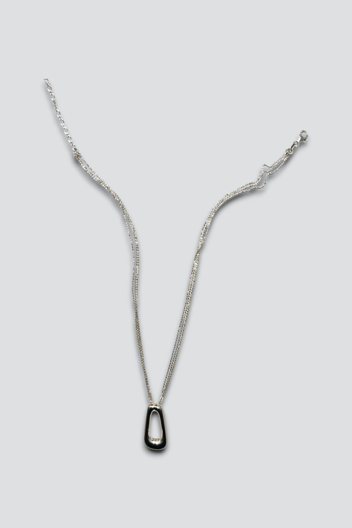Sterling Silver Triple Chain Open Pendant Necklace