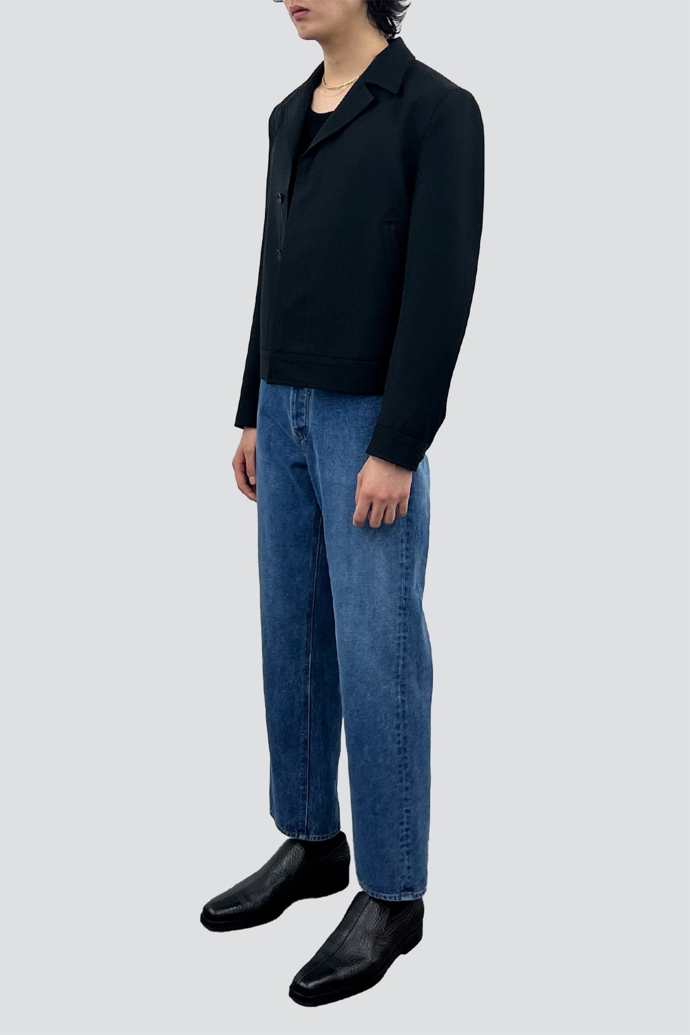 Black Wool Cropped Tailored Blouson