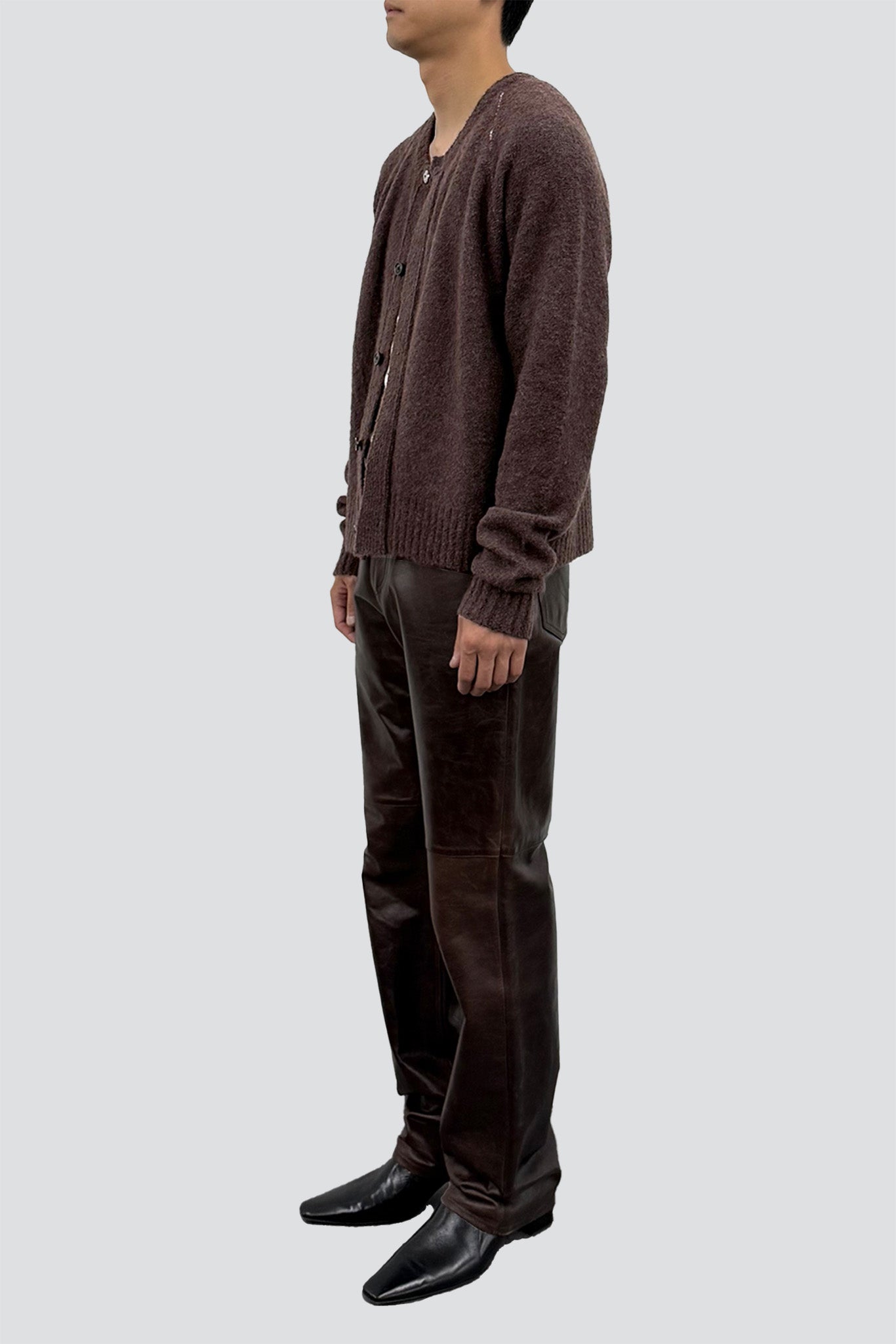 Brown Placket Button Down Knit Cardigan