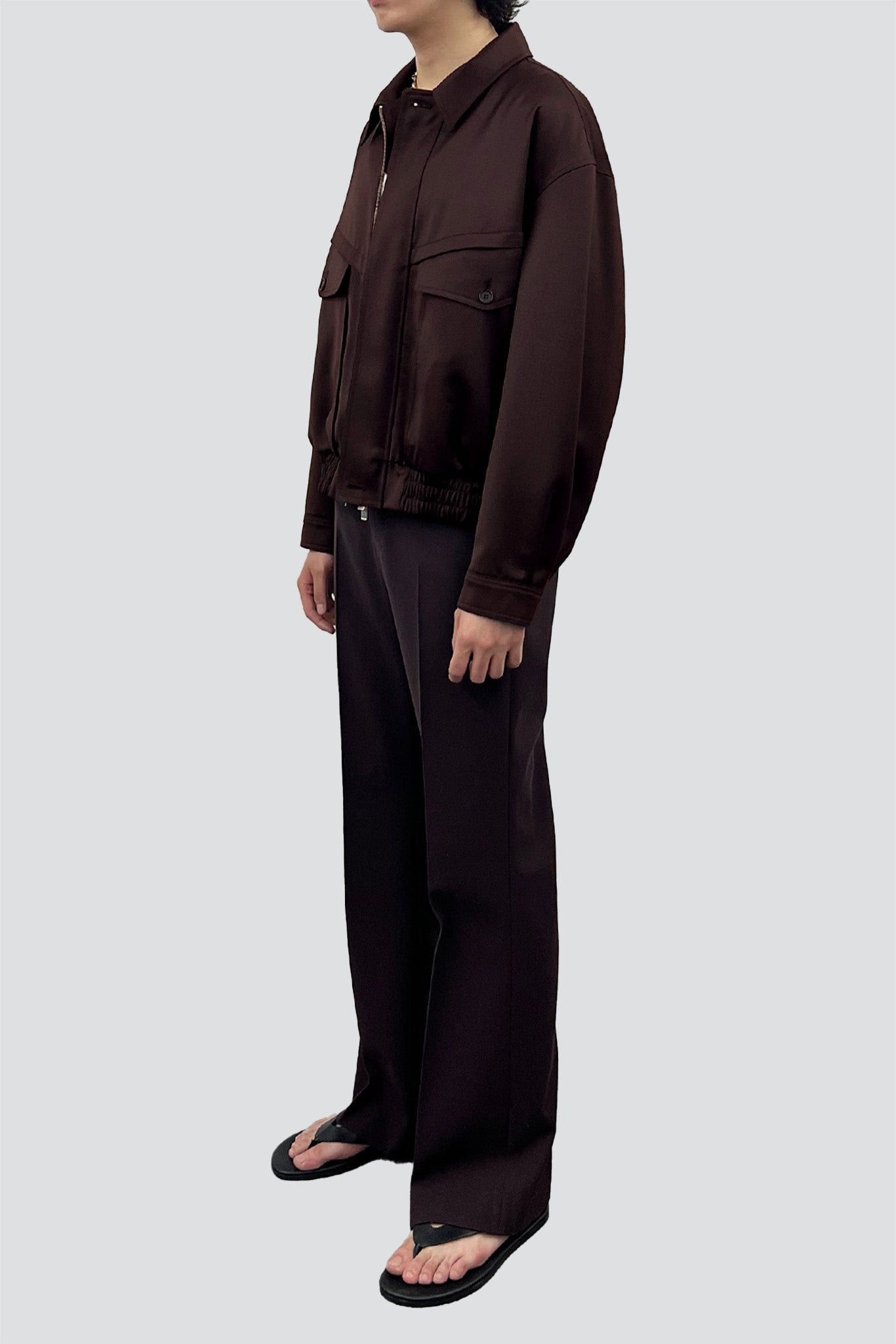 Dark Burgundy Wool Viscose Oversized Bomber Jacket