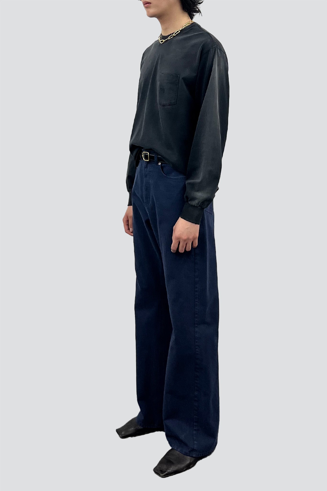 Faded Black Garment Dyed Long Sleeve Crew