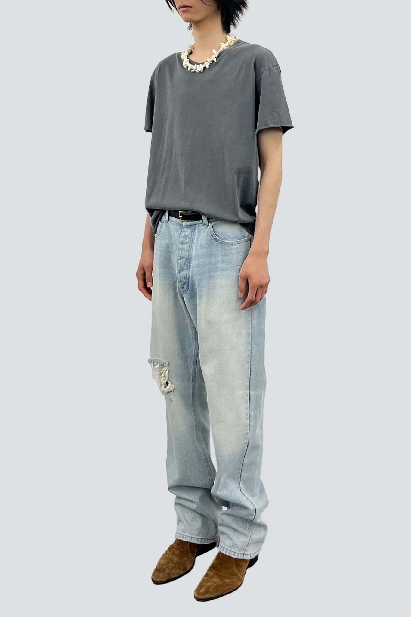 Faded Carbon Garment Dyed Raw Edge T-Shirt