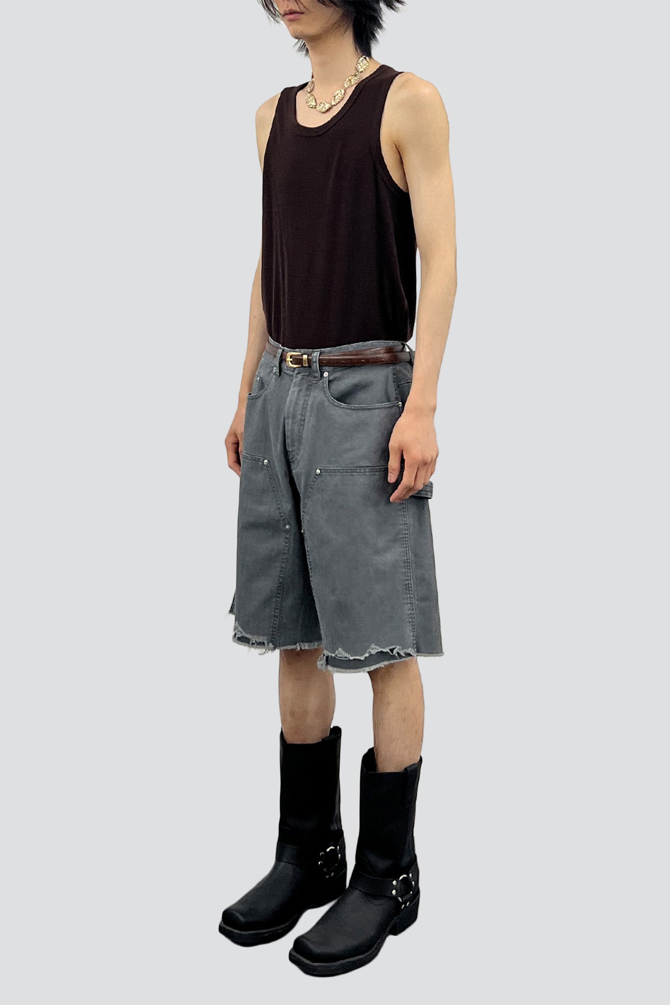 Faded Carbon Hand Distressed HBT Double Knee Shorts