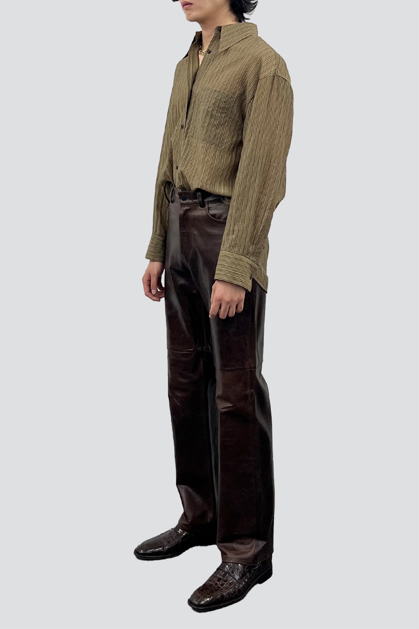 Olive Stripe Lyocell Oversized Shirt