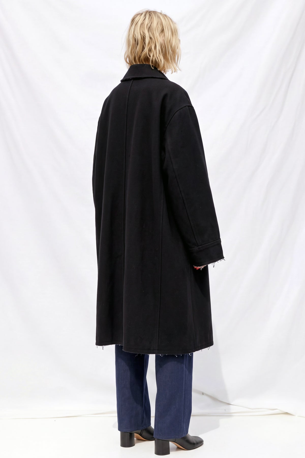 Black Raw Edge Wool Coat