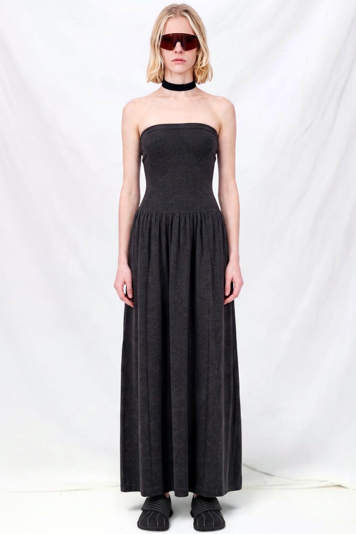 Charcoal Shirring Knit Maxi Dress