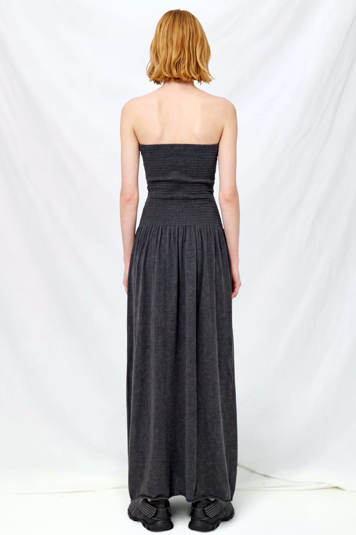 Charcoal Shirring Knit Maxi Dress