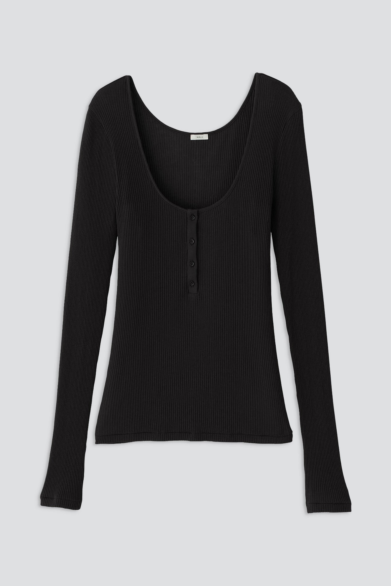 Black Cotton Palma Henley Long Sleeve